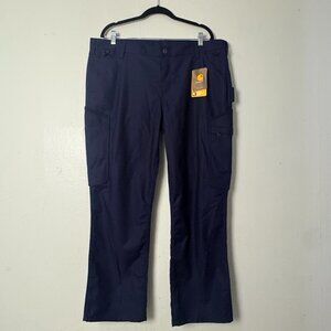 NWT Carhartt Women Cargo Pants 18 Short Navy Blue Stretch Utility